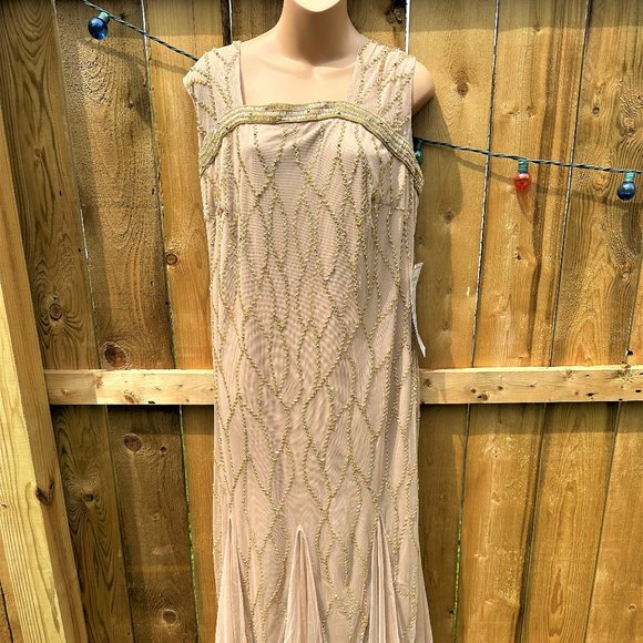 Roman's Sparkling Champagne Sleeveless Cocktail Dress With Gorgeous Beading - Picture 1 of 14